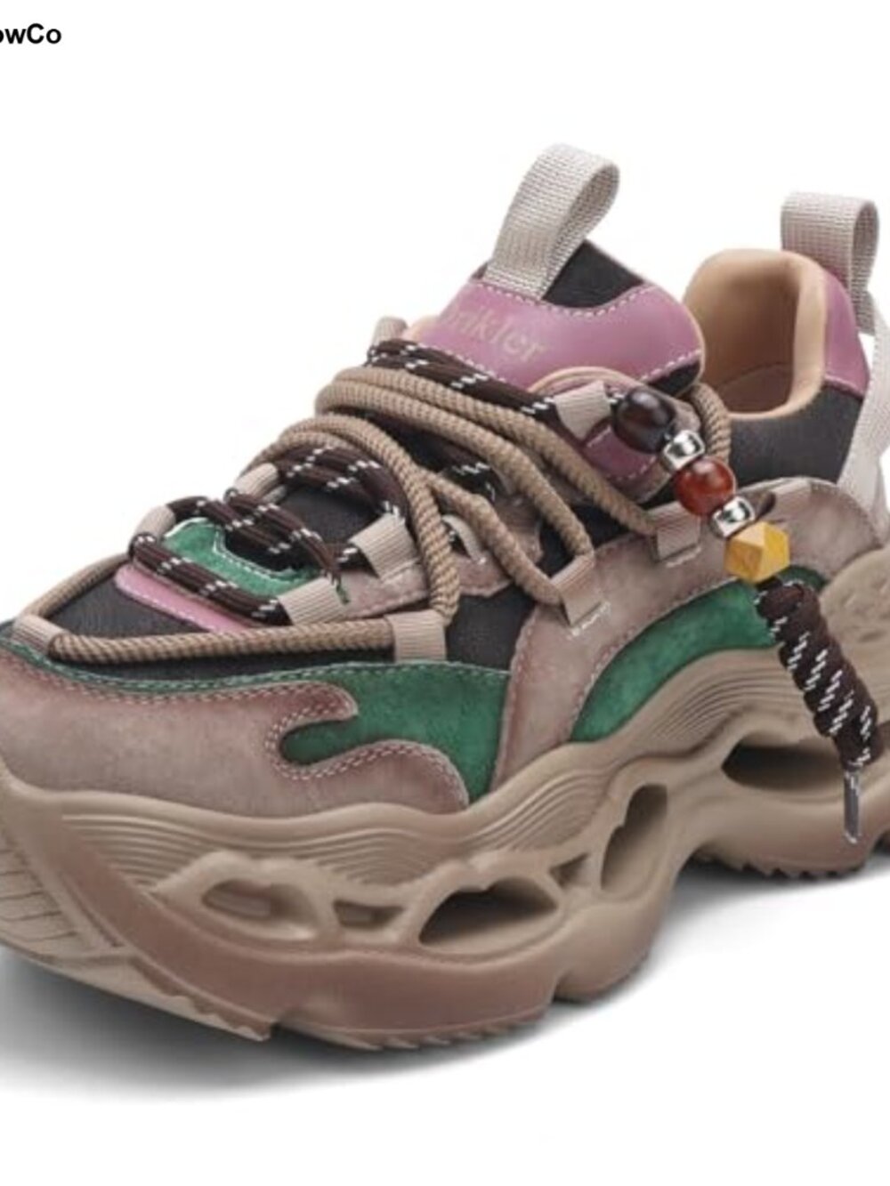 Women's Chunky Platform Sneakers Leather Suede Lace-Up Athletic Walking